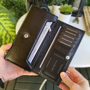 Portefeuille pour femmes de luxe mince fait à la main de haute qualité Design spécial en cuir véritable couleur noire avec porte-cartes-Made Turkey - Product Image 3