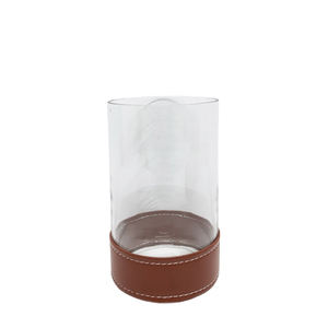 Venta caliente de cuero y vidrio Hurricanes titular Beige acabado hecho a mano hogar decorativo portavelas personalizado - Product Image 2