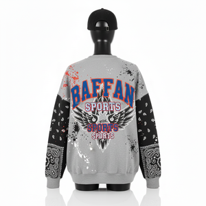 Sweat-shirt oversize pour femmes en coton mélangé lourd avec panneaux de manches à patch bandana, impression de logo personnalisé, sweat-shirts respirants pour femmes - Product Image 6