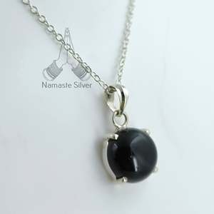 Collar con Colgante de Plata de Ley 925 Hecho a Mano, con Piedra de Ónix Negra Natural, Estilo Boho, Forma de Bola, Regalo de Cumpleaños para Ella - Product Image 5