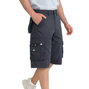Shorts cargo pour hommes, couleur unie, taille mi-haute, fermeture boutonnée, en toile de coton, décontractés, avec poches - Product Image 4