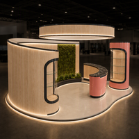 Gebogener Ausstellungsstand Vitrine Display-Stand Maßgefertigter Messestand Einzelhandels-Kiosk Mit Glasregalen und LED-Beleuchtung