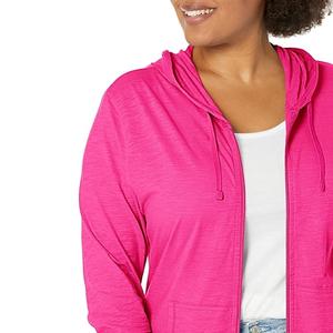 Vente en gros de sweat-shirt à capuche zippé confortable et décontracté de couleur unie à manches longues et col rond pour femmes 100% coton au meilleur prix - Product Image 1