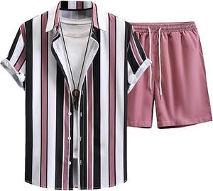 Trajes de Pantalón con Estampado Vintage Casual para Hombre, Camisas de Manga Corta con Solapa y Pantalones Largos, Conjuntos de Dos Piezas de Moda Masculina - Product Image 1