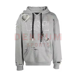 Moda Traje de moda Nuevo diseño de manga larga Hombres Sudadera con capucha desgastada Slim Fit Color liso Hombres Sudadera con capucha desgastada - Product Image 1