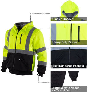 Chaqueta de Seguridad Reflectante de Alta Visibilidad Personalizada para Hombre, Sudadera con Capucha y Cremallera, Chaqueta de Seguridad de Manga Larga con Cremallera para Hombre - Product Image 2
