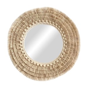 กระจกผนังปอกระเจาและผ้าฝ้ายราฟเฟอร์-ทำด้วยมือจากธรรมชาติ - Product Image 1