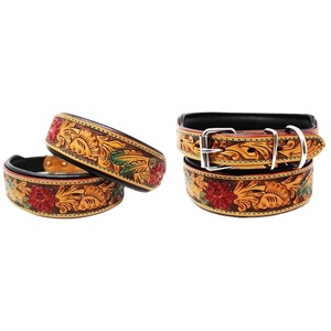 Pet Accessories Cow Leather Soft Padded <b>Dog</b> <b>Collar</b> With Hand Carving & Tooling Indian Wholesale Manufacture <b>Dog</b> Uses Low Prices - Product Image 1