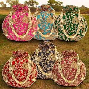 Custom Embroidered Pakistani Evening Potli Drawstring Pearl Decorative Embroidery <b>Bridal</b> Wedding Gift <b>Purse</b> - Product Image 2