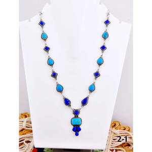 Collier artisanal géométrique multi-pierres et argent sterling du sud-ouest, idéal pour un cadeau - Product Image 1