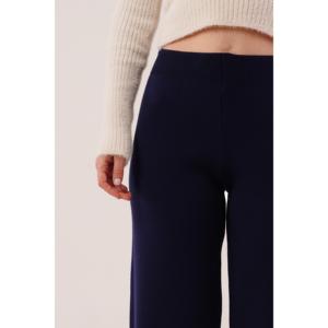 Pantalones de punto de cintura alta azul marino al por mayor, transpirables y de pierna ancha - Product Image 4
