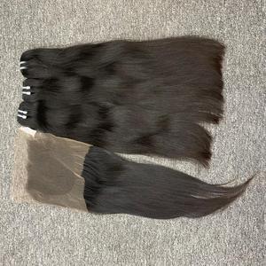 Juego completo de 3 mechones con cierre 100% Extensiones de cabello humano natural vietnamita recto 6x6 Hd con cierre Precio al por mayor - Product Image 5