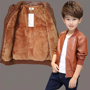 High Quality Unisex PU <b>Leather</b> <b>Jacket</b> for <b>Boys</b> Girls Stand Collar Front Logo Zipper Closure for Winter Season - Product Image 4