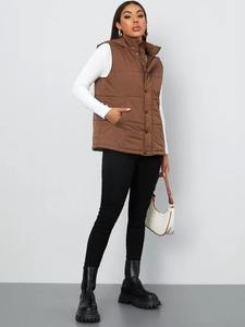 Logo personnalisé impression hiver vers le bas bulle gilet dernières conceptions femmes 100% polyester fermeture à glissière bulle gilet - Product Image 4