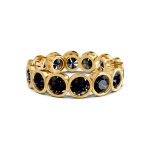 Anillo de Eternidad Redondo con Bisel Negro, Diamante Cultivado en Laboratorio de 1.00 Ct Tw, Oro Sólido de 14K, Color Negro, Claridad VS, 20 Diamantes, Contraste Dramático - Product Image 1