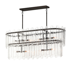 Paneles de vidrio fundido que se extienden con elegancia y una estética orgánica única envuelven anillos de metal de bronce oscuro. - Product Image 1