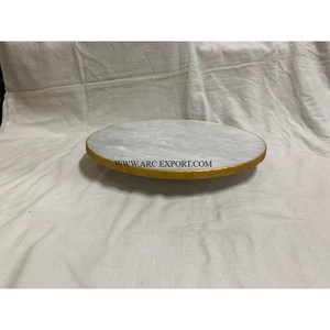 ถาดเสิร์ฟอาหารพร้อมที่จับดอกไม้สำหรับตกแต่งโต๊ะดีไซน์เนอร์ถาดทองเหลืองลายหินอ่อนแนววินเทจ - Product Image 5