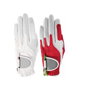 女士压缩-适合合成高尔夫手套2-白色和红色套装，适合左手高尔夫球手-通用适合增强