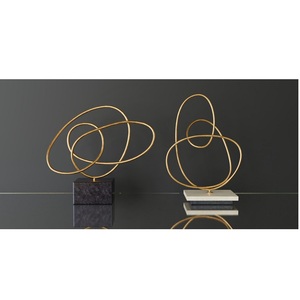 Ensemble de 2 dessus de table en aluminium fini or antique, objets décoratifs pour la maison avec base en marbre - Product Image 6