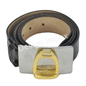 Cinturón de Cuero 100% Genuino con Logotipo Personalizado, Cinturón Masculino de Cuero Puro, Cinturones Ecuestres Modernos con Hebilla de Estribo de Caballo - Product Image 2