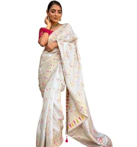 Vêtements de fête de mariage de luxe Designer de mode Pur Banarasi Cuivre Zari Tissage Saree en soie douce du fabricant indien