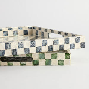 Plateau décoratif en nacre de luxe avec poignée pour décoration de table de fête ou bijoux plateaux de service vintage décor à la maison - Product Image 3