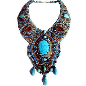 Custom Multi Color <b>Beads</b> & Resin Wedding Party Necklace with Blue Resin Pendant - Product Image 1