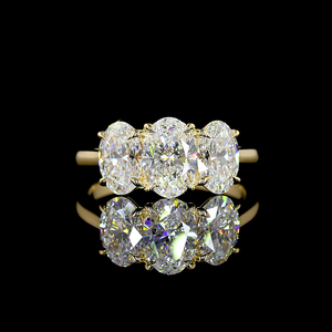 แหวนเพชรทรงรี 3 เม็ด ทองคำ 14K สีเหลือง น้ำหนัก 2.99 กะรัต แหวนหมั้น แหวนแต่งงานแบบครึ่งวง งานแฮนด์เมด ขนาดสั่งทำได้ - Product Image 1