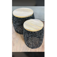 Tables basses en bois Nouveau design Cadre en métal doré Meubles de salon Table d'appoint basse de luxe moderne ronde en or