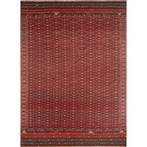 Aalam Handmade <b>Wool</b> Rugs in <b>Red</b> & Orange Geometric & Abstract Pattern for Home Hallway Rectangle Shape 10mm Thickness-Paem-1057 - Product Image 1