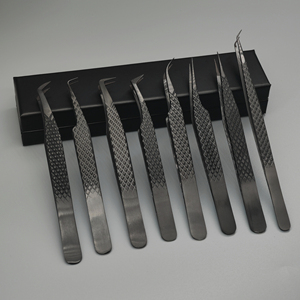 Pinzas de pestañas de acero inoxidable con agarre de fibra negra de 90 grados personalizadas - Product Image 5