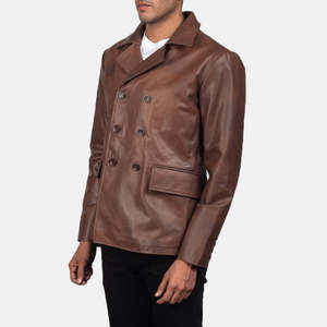 Abrigo de Invierno Estilo Marinero de Cuero Marrón Mr. Bailey, Cierre de Cremallera, Impermeable, con Forro de Piel, Casual y Formal, con Estampado - Product Image 2