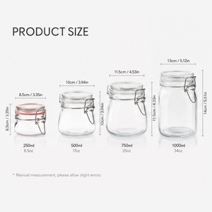 Pot de conservation en verre transparent Mason de 500 ml, 750 ml, 1000 ml avec couvercle et boucle pour grains de café, miel, citron, <span class=keywords><strong>farine</strong></span>, flocons <span class=keywords><strong>d</strong></span>'avoine - Product Image 2