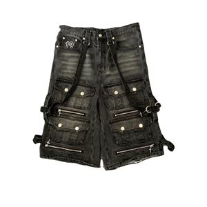 DENIMGUYS Short en jean baggy en coton décontracté pour hommes Short cargo en denim délavé multi-poches coupe ample Vintage sangle - Product Image 1