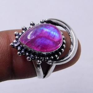 Classic Pink <b>Moonstone</b> Sterling Silver Statement Ring Bezel Setting Inlay for Wedding Engagement Anniversary Gift Pear Cut - Product Image 2