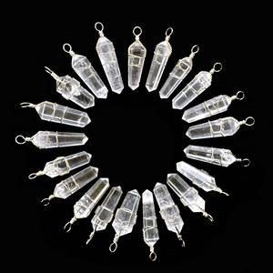 Quartz clair naturel cristal Double Point pendule fil Wrap pendentifs pierre précieuse guérison cristal baguette collier bijoux faits à la main - Product Image 1