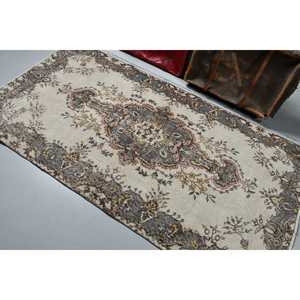 Alfombra Turca Vintage, Alfombra de 3.7x7 pies, Alfombra Gris Marrón Ombré - Product Image 3