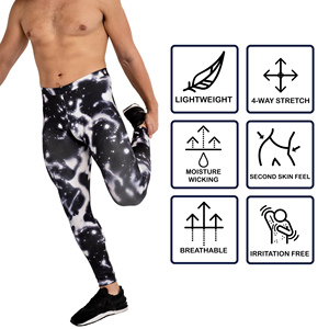 Leggings de compression intégrale pour hommes, imprimé galaxie noir et blanc, taille élastique, en Spandex et Polyester, sans couture, pour le fitness - Product Image 4