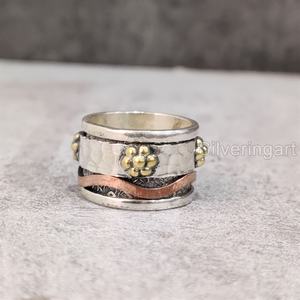 Marteau Spinner bande bohème bague en argent Sterling 925 femmes pouce anneau Fidget bijoux faits à la main fête anxiété hommes Spinner anneau - Product Image 1