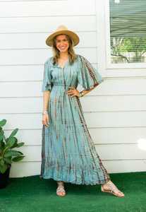 Nouveau Tie Dye longue à la mode Maxi demi manches plage été fête Maxi robes vacances Boho longue Maxi pour les femmes - Product Image 5