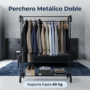 Porte-vêtements sur pied moderne noir en fer à double niveau, résistant, capacité 60 kg, 91x44x166 cm, pour salle de bain - Product Image 2