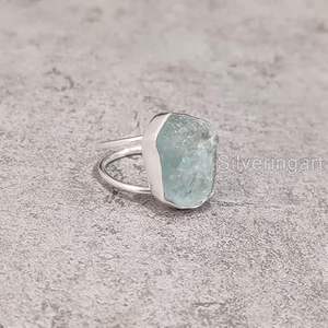 Bague pour femme en argent sterling 925, pierre précieuse naturelle aquamarine, pierre de naissance de mars, double bande, bijoux faits à la main, Noël - Product Image 4