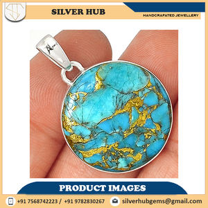 Joyería fina de Plata de Ley 925, colgante turquesa azul de cobre único con ajuste de bisel de piedra natal, venta al por mayor, OEM y ODM - Product Image 4