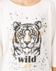 T-shirts à manches longues en coton 100% pour femmes Style décontracté écologique avec imprimé animal élégant et décoration en plumes - Product Image 3