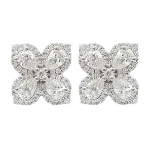 China Manufacturer Trendy Latest Design High Quality 18K White Gold Diamond Brilliant Cut Flower Shape Stud Earrings Wedding - Product Image 1