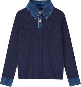 Logotipo personalizado estilo Y2K con puño de tela vaquera y pantalones de cuello con cuello redondo cintura elástica manga larga y lavado de Enzimas-prenda teñida - Product Image 2