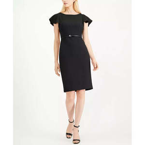 คาลวิน ไคลน์ชุดเดรสผ้าถักสีดำแบบมีระบายไหล่สำหรับผู้หญิง สวมใส่สบาย ไซส์ 2 Petite - Product Image 1