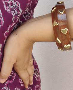 Intricate Heart Shaped Brass <b>Charms</b> Women's Sheesham Wood Fashion <b>Bangles</b> Protective Special Coating for Enhanced Durability - Product Image 6