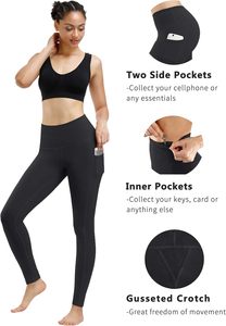 Pantalones de yoga elásticos transpirables de 4 vías de cintura alta con bolsillo Control de barriga Entrenamiento Leggings para correr - Product Image 4