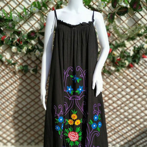 Vestido largo bohemio de talla grande para mujer de vacaciones, bordado Floral Vintage, estilo dulce, tejido hasta el suelo, 100% algodón sólido - Product Image 1